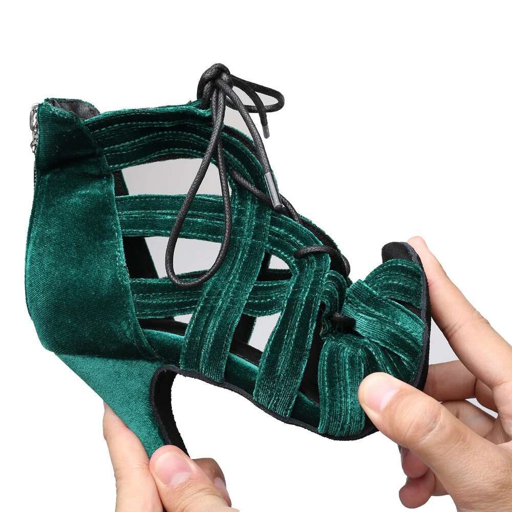 Women's Dance Shoes Fashion High Heeled Sandals For Ladies Lace-Up Indoor Performanc Ballroom Tango Salsa Cow Suede GLADIATOR