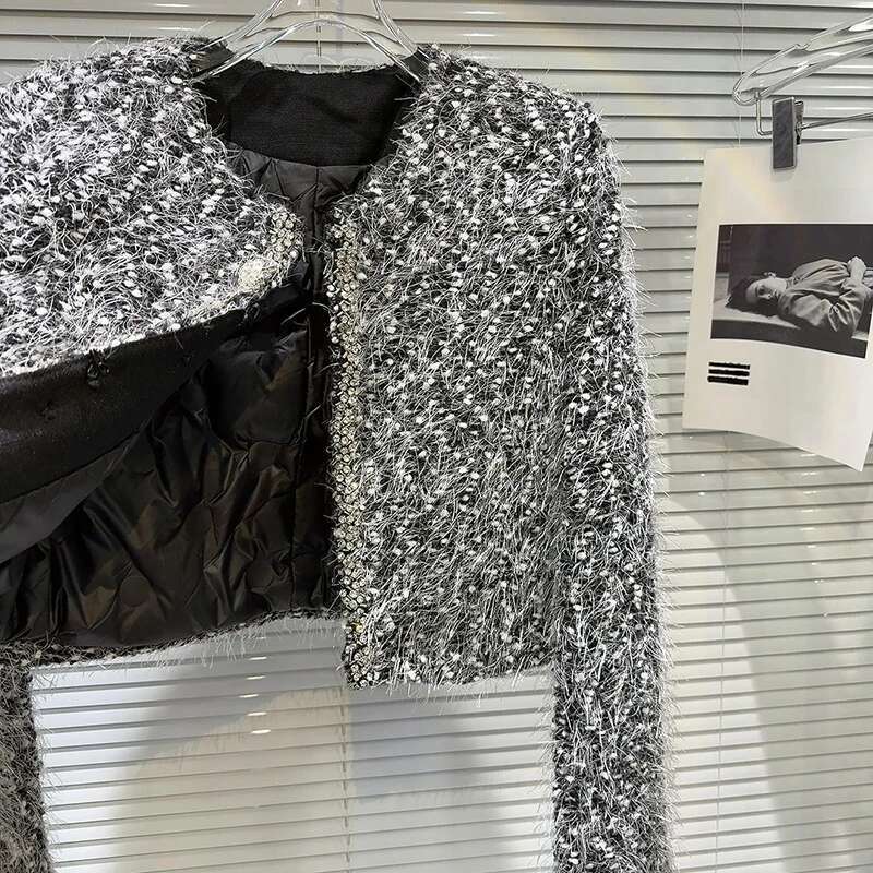 DEAT 2024 Winter New Item Fashion Fur Collar Dia Edge Tweed Short Jacket For Women High Street Coat Female Trend 11A01716