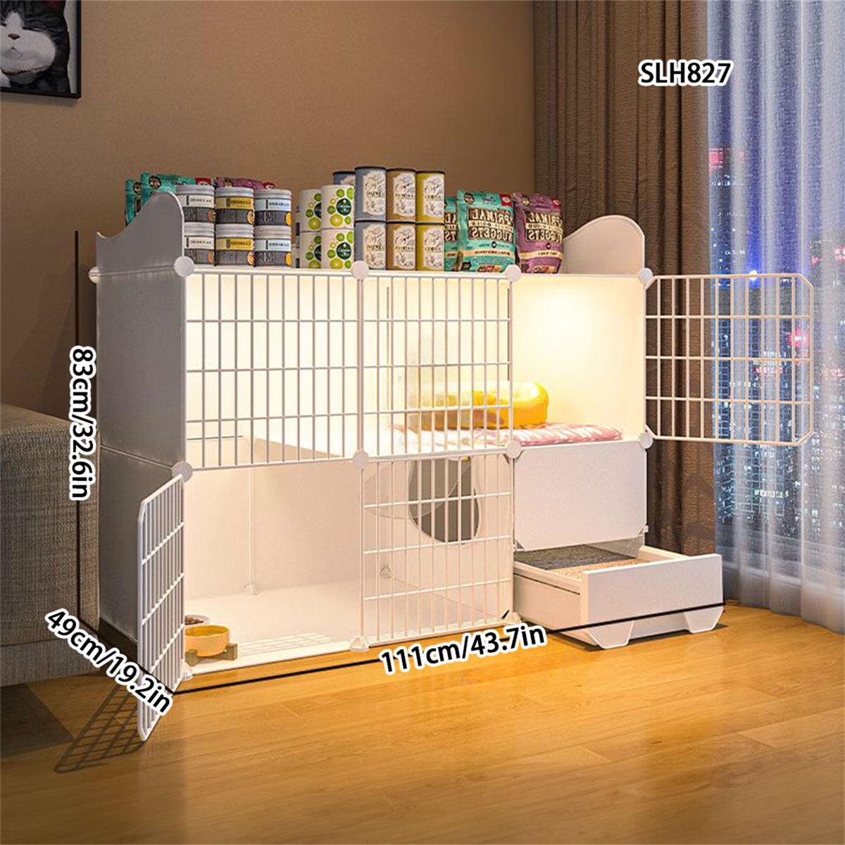 Indoor Multi-Level Cat Enclosure with Built-In Litter Pan - Large Size