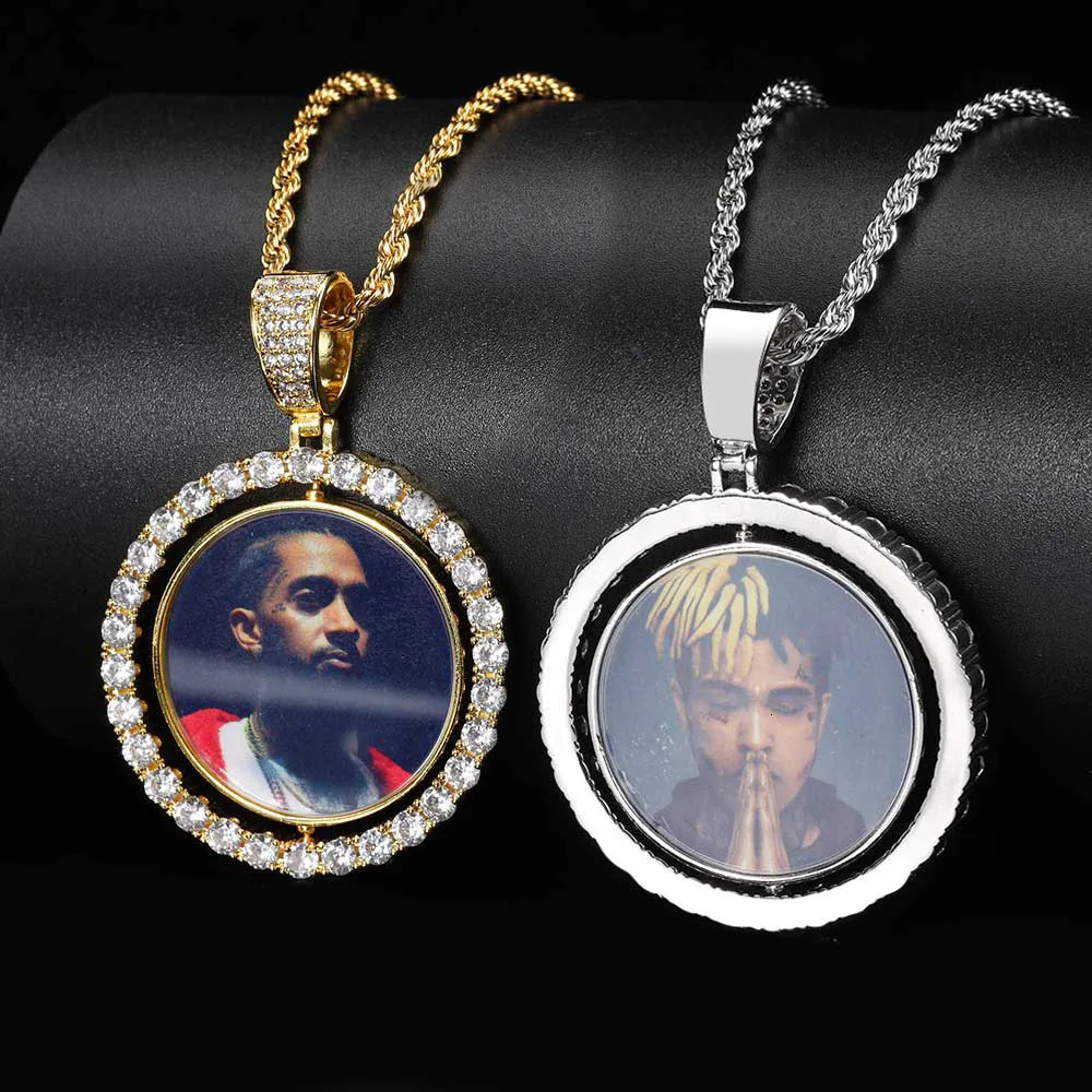 Wholesale Custom Po Pendant Memory Medallions Rotary Double-Sided Picture Necklace Hip Hop Iced Jewelry Personalized Gift 250107