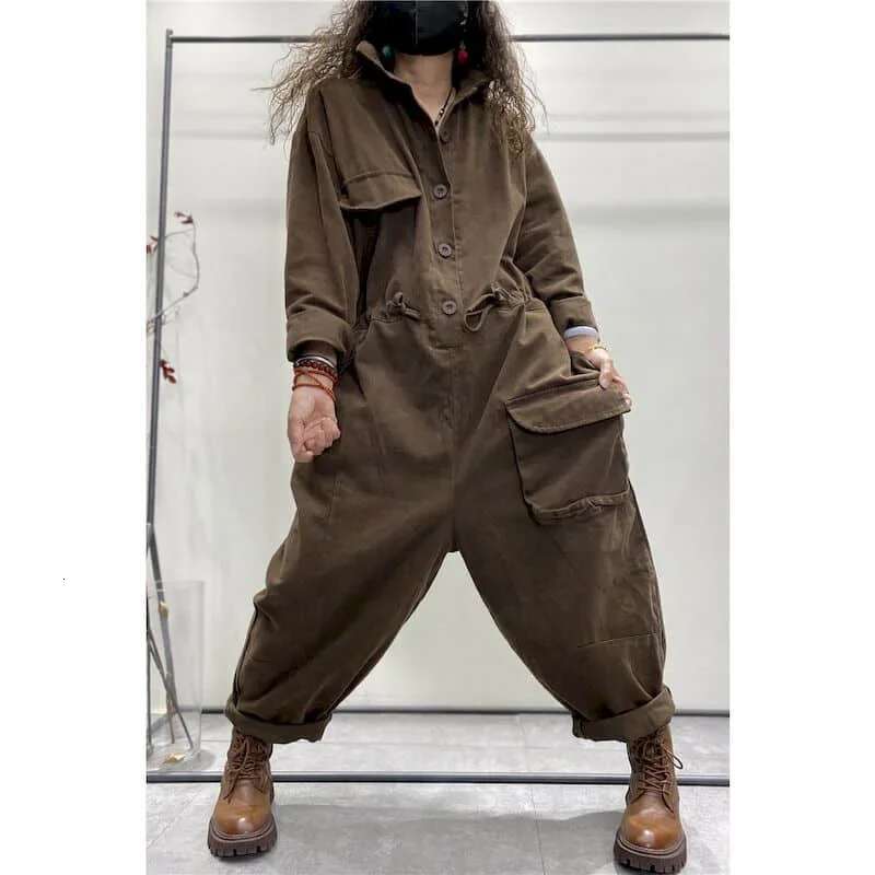 Oversize Jumpsuits Long Sleeve One Piece Outfit Cotton En Playsuit High Waist Pants Overalls For Women Clothes