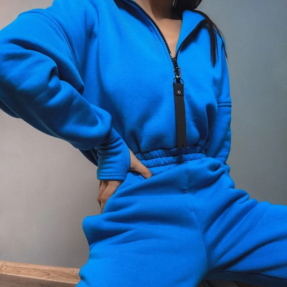 ladies fall and winter onepiece sweatpants suit Zipup hooded Jumpsuits tracksuit Sportswear 250103