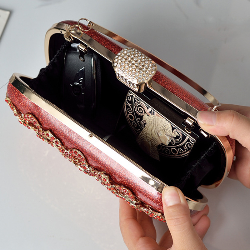 Red Rhinestone Evening Bag Diamond Clutch Brands Handbags for Women Flower Designer Luxury Phone Bag Crossbody Purse 2024