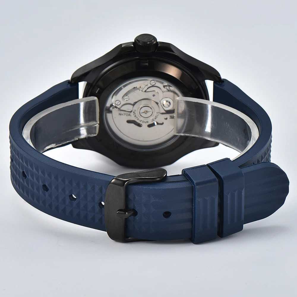 39.5mm NEW Fashion Hollow-out Skeleton Mens Wrist Black Watch Automatic Mechanical Waterproof Sapphire NH70 Movement 20mm strapX250107