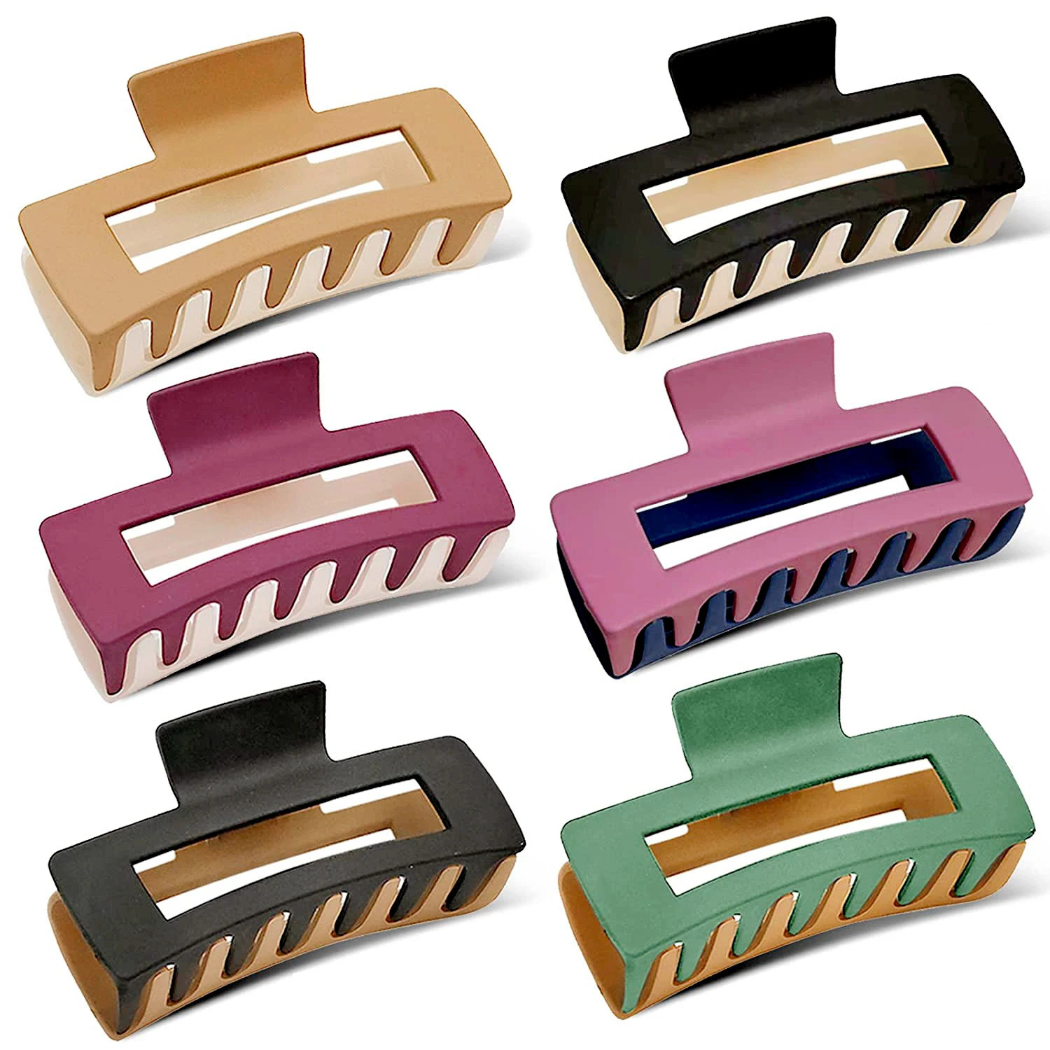 JINBUYAO 6pcs 4.1inch Large Hair Claw Clip Matte Rectangle Hair Clip Plastic Stitching Two Color Clips French Square Clip 250103