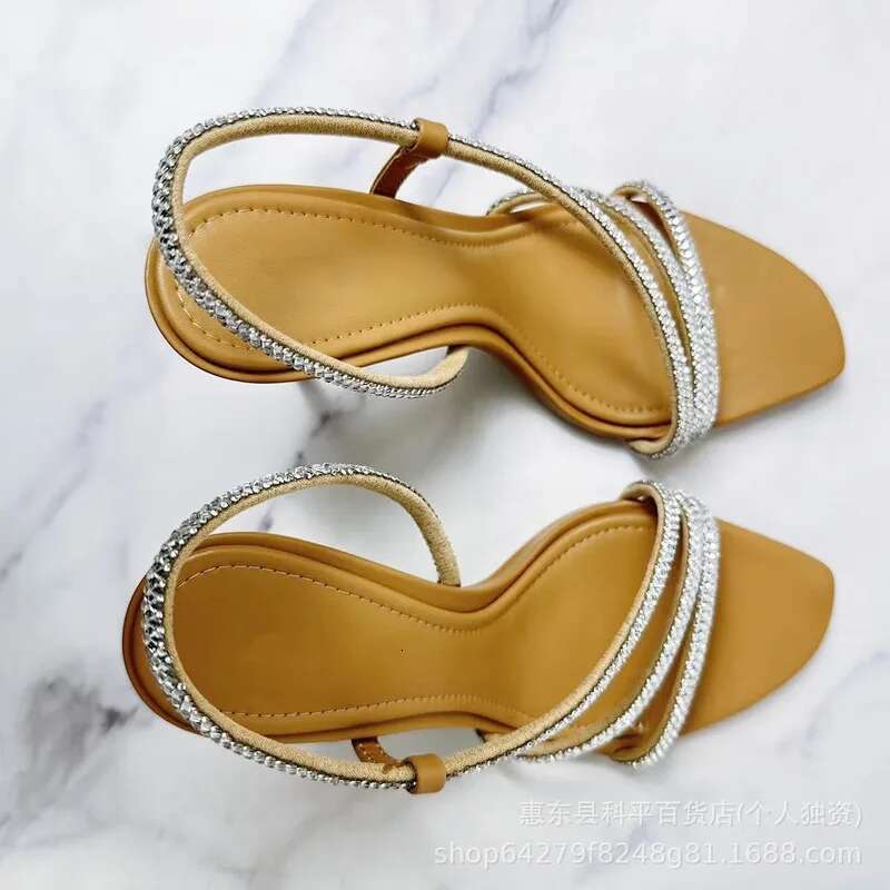 Summer New Women's Shoes Thin Heels Square Headed Water Dia Decoration One E Open Toe High Heel Sandals For Women
