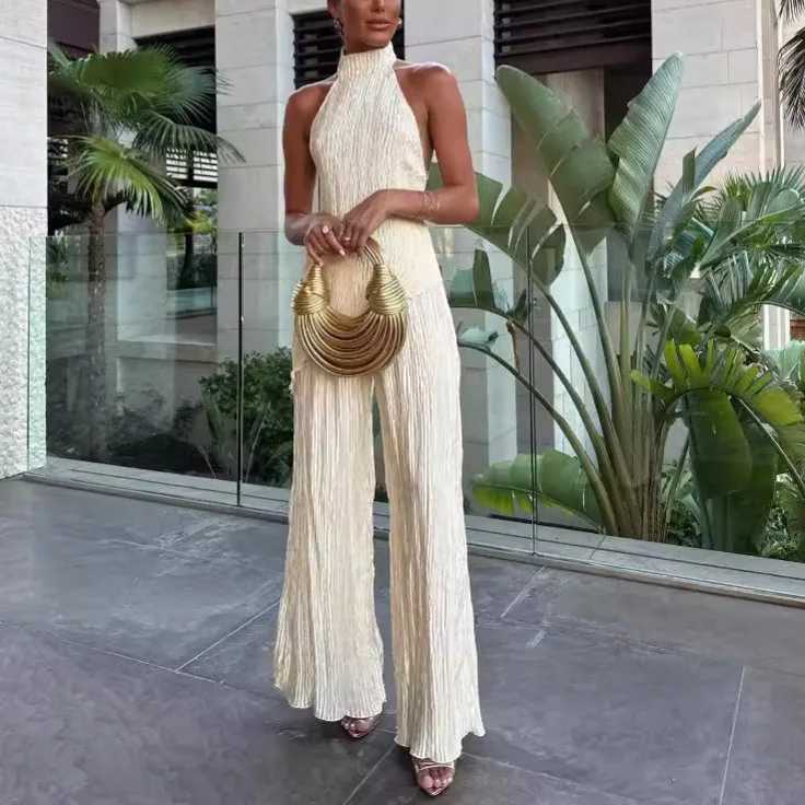 2024 Summer European And American Fashion Womens Backless Tops Casual Wide Leg Pants Ele And Sexy Pants Suits For WomenXJ250106