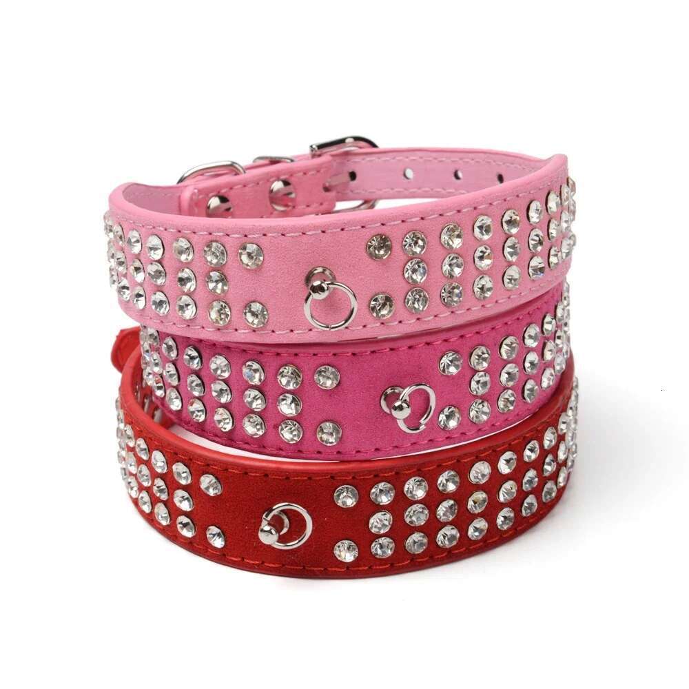 Suede Rhie Leather Pet Collar Bg Crystal For Small Medium Large Dog