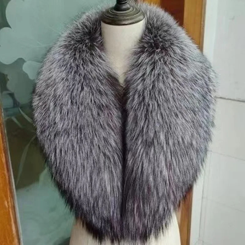 Winter Real Fox Fur Collar Woman Furry Natural Raccoon Fur Scarf Shawls Neck Warmer Wraps For Coat Fur Scarves Large Size 250106