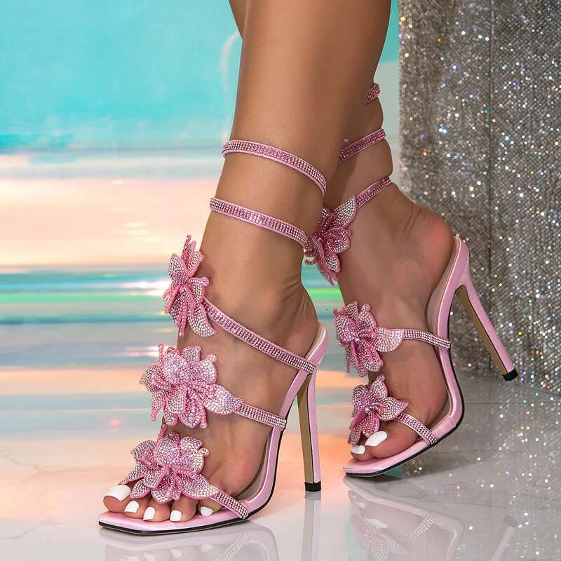 Eilyken New Design Crystal Wer Ankle Strap Women Sandals Sexy Thin High Heels Open Toe Stripper Party Ladies Shoes