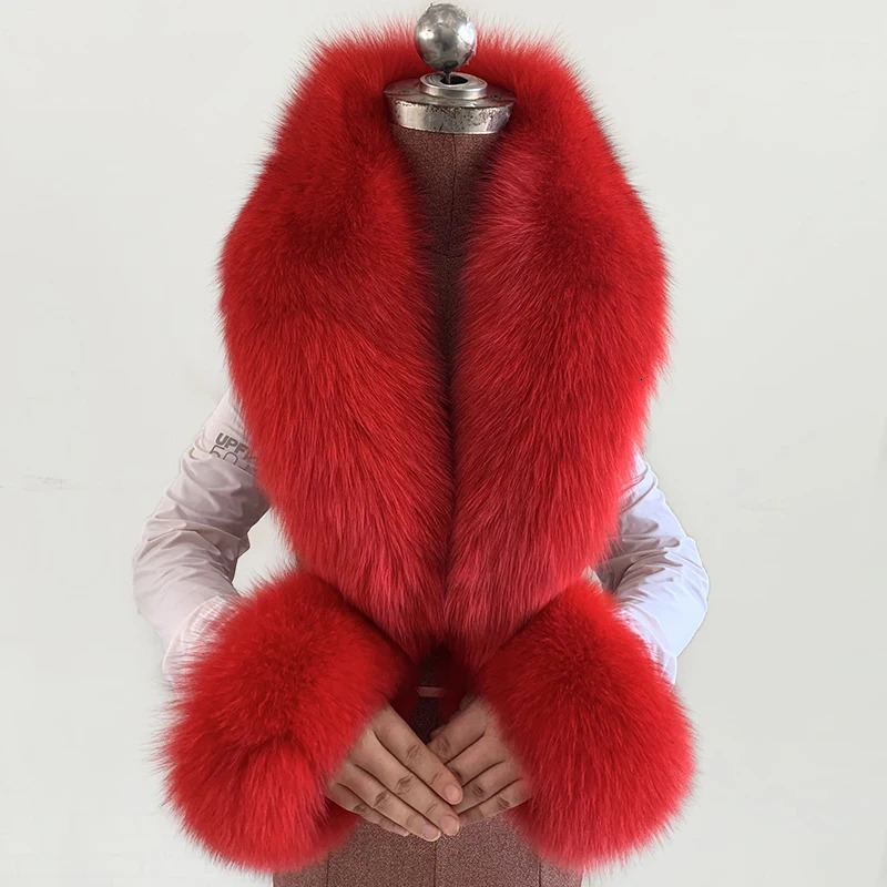 Women Winter Real Fox Fur Collar Cuff Set Neck Keep Warmer Scarf Fashion Overcoat Scarves Female Elegant Shawl 250106