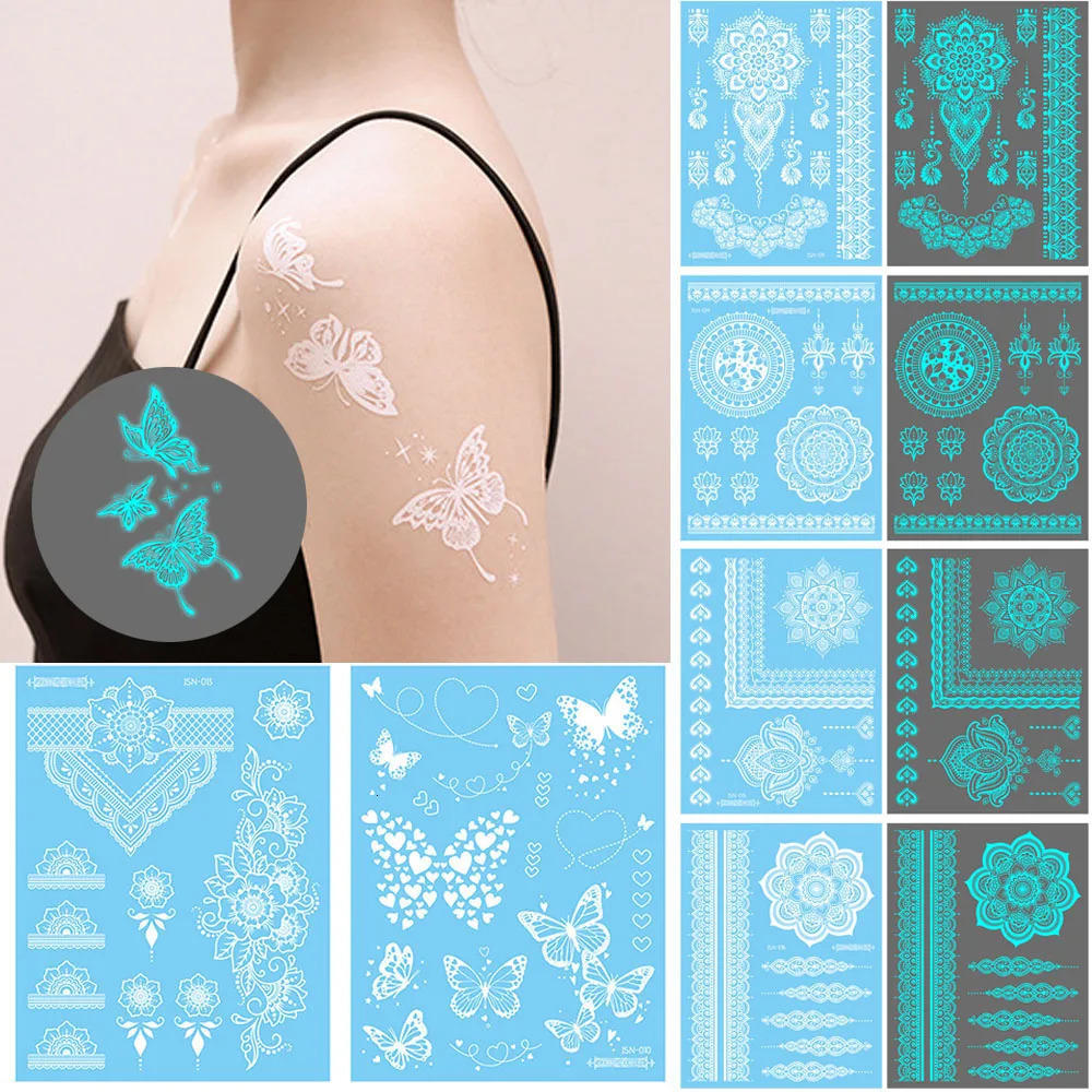 Luminous Butterfly Tattoo Stickers Waterproof Body Art Flower Tattoos Clavicle Beautiful For Kid 241230