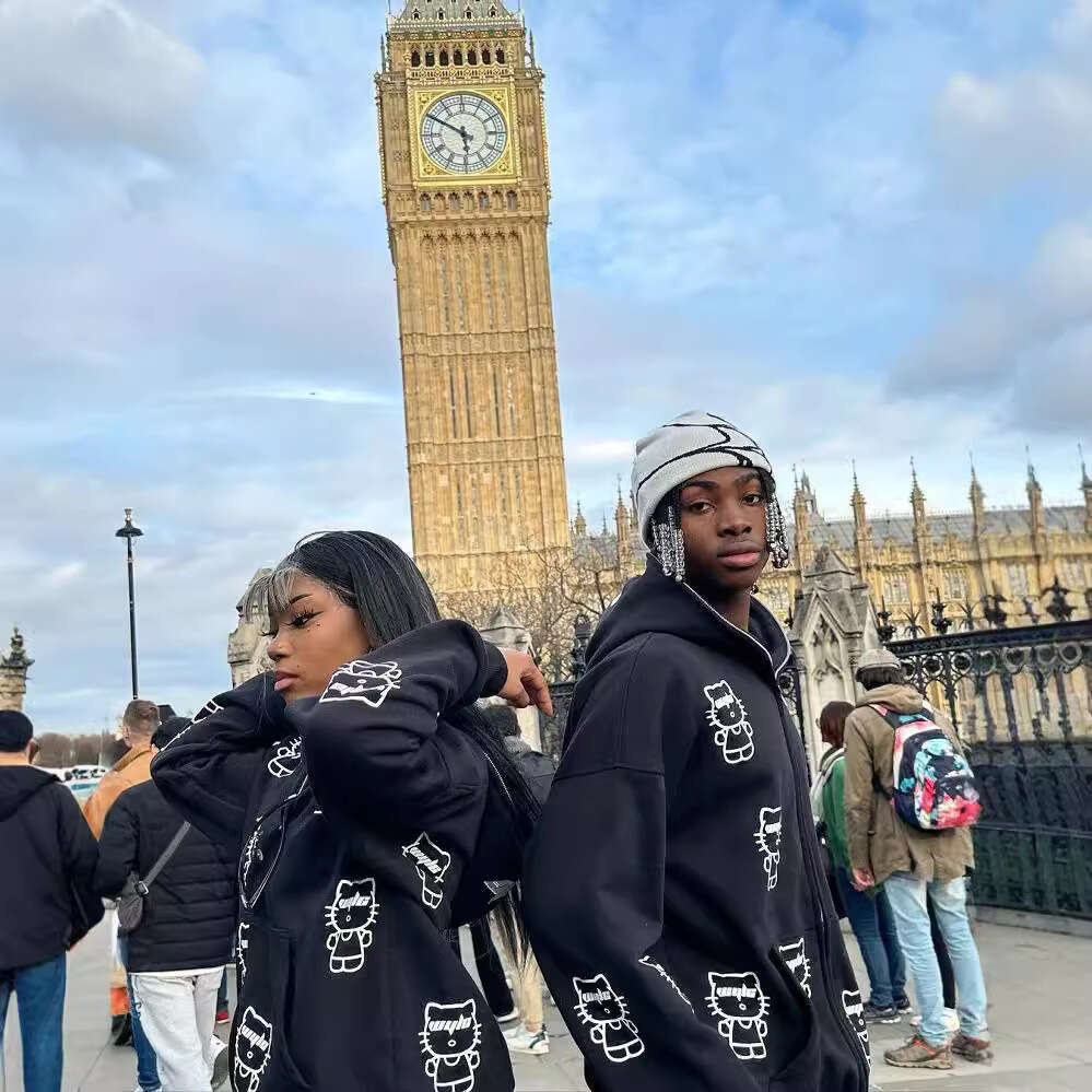 Letter printed trendy brand cardigan jacket with loose zipper hoodie for men and women's sweaters