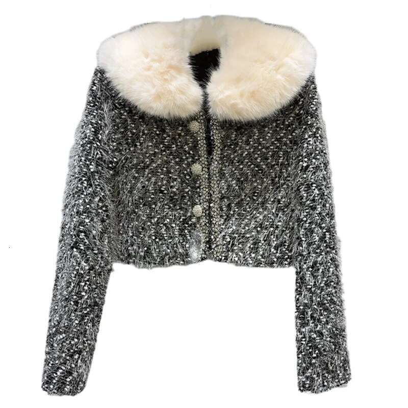 DEAT 2024 Winter New Item Fashion Fur Collar Dia Edge Tweed Short Jacket For Women High Street Coat Female Trend 11A01716