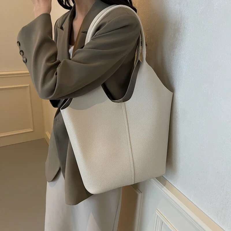 Ddmymarket 2 Pcs/set Big PU Leather Shoulder For Women 2024 Y2K Korean Fashion Trend Female Hobo Bag Lady Handbags With Purses