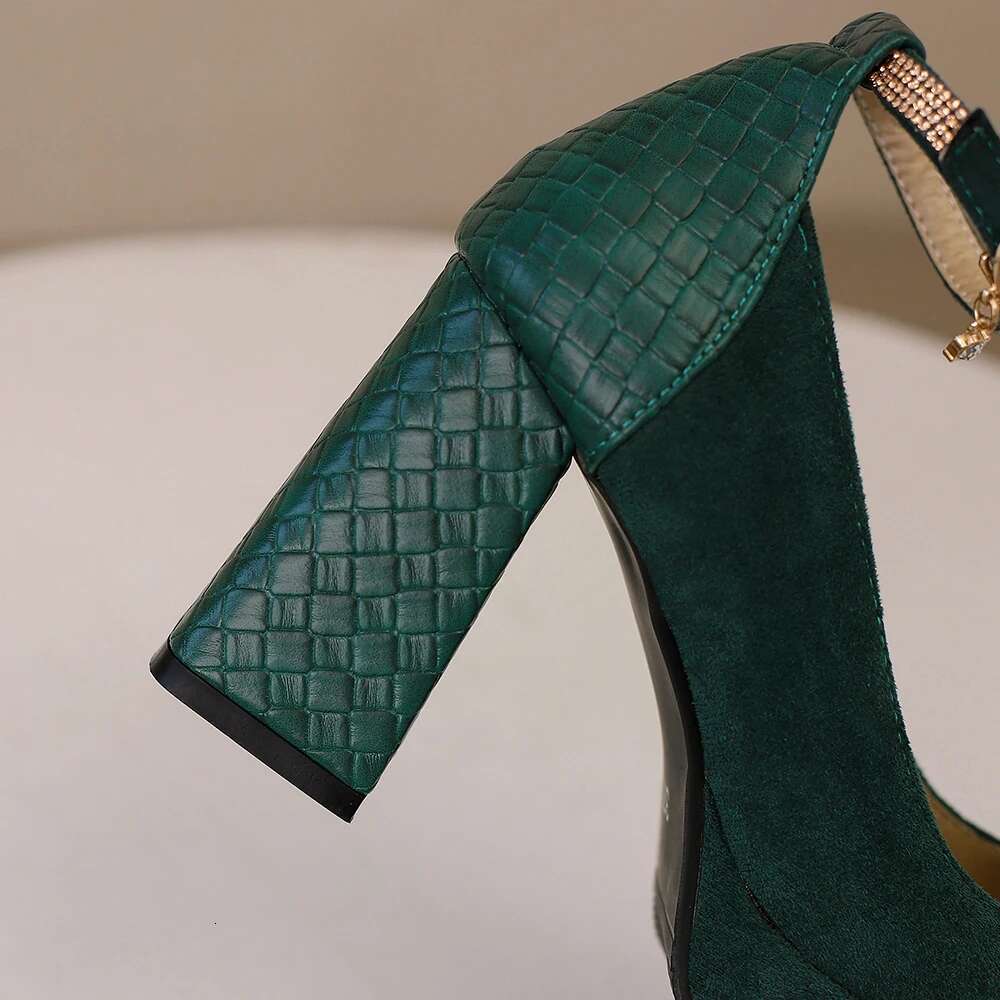 Punk Platform High Heels Women's Ankle Strap Mary Janes Woman Green Beige Block Heeled Party Shoes Chunky Pumps