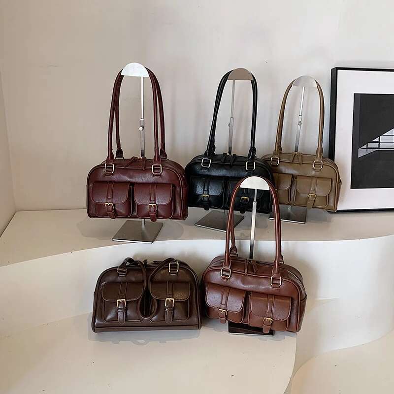 Ddmymarket Retro PU Leather Double Pockets Underarm Bags For Women 2024 Winter Y2K New Korean Fashion Female Shoulder Bag Handbags