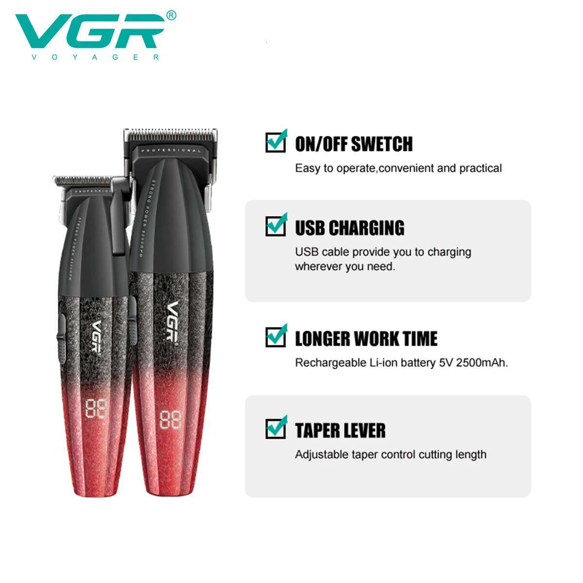VGR Clipper Barber Professional Trimmer Cordless Cutting hine 9000 RPM Haircut Adjustable Hair Clippers Men V-640