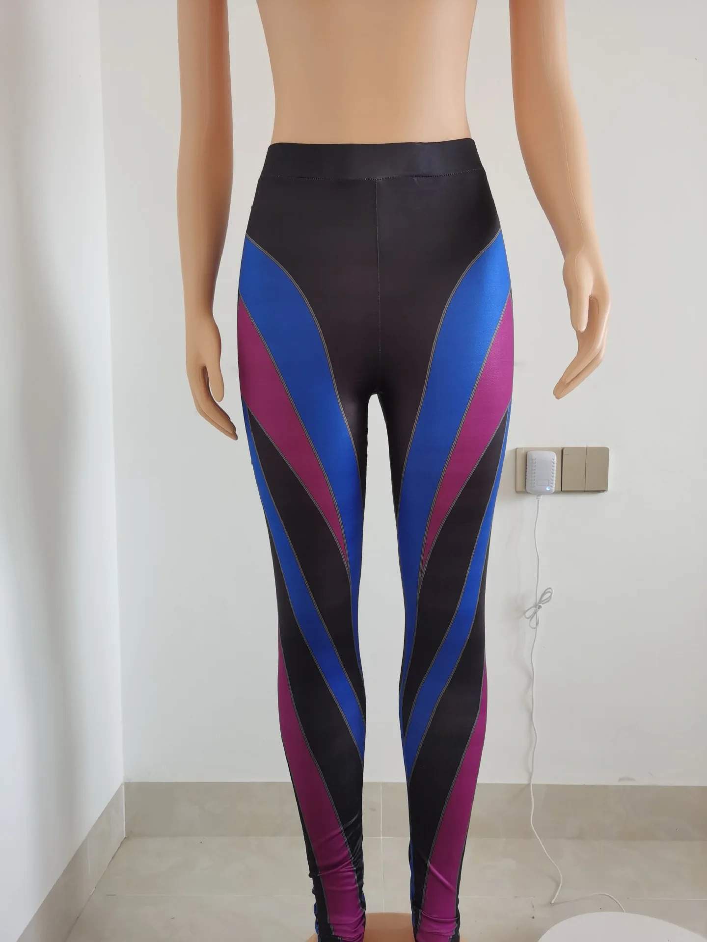 Sexy Colorful Striped Stretch Leggings Summer Fash High Waist Body-Shaping Tracksuit Skinny Pants Trousers 250106