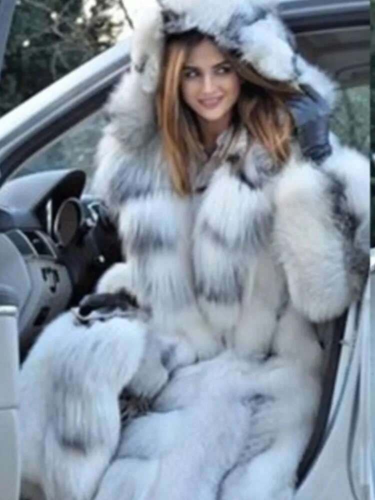 Winter Fashion Faux Fox Hooded Fur Women's Mid-Length Warm Loose Coat For Woman S-Xxxxl