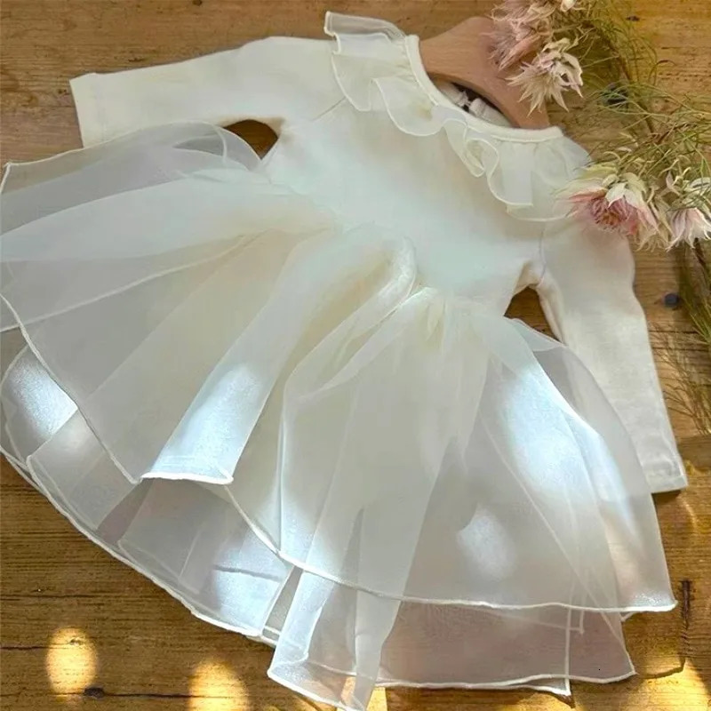 born Baby Girl Tulle Romper TUTU Dress Infant Toddler Lace White Puff Vestido Birthday Marry Spring Summer Baby Clothes 0-2Y 250107