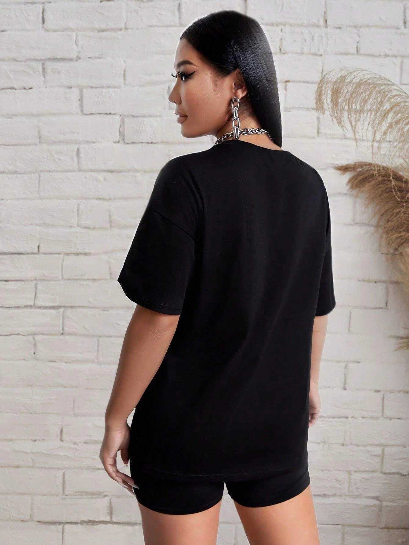 Love Pattern Print Women Cotton T Shirts Two Piece Set Fashion Hip Hop Short Sets Breathable Soft Summer New Shirt Shorts FeXJ250106