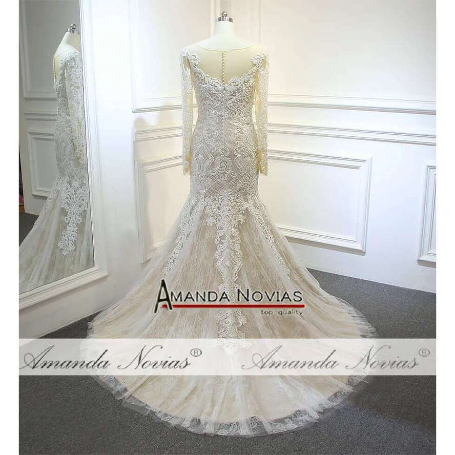 New Mermaid Wedding Dress Champagne Color With Nice Beading