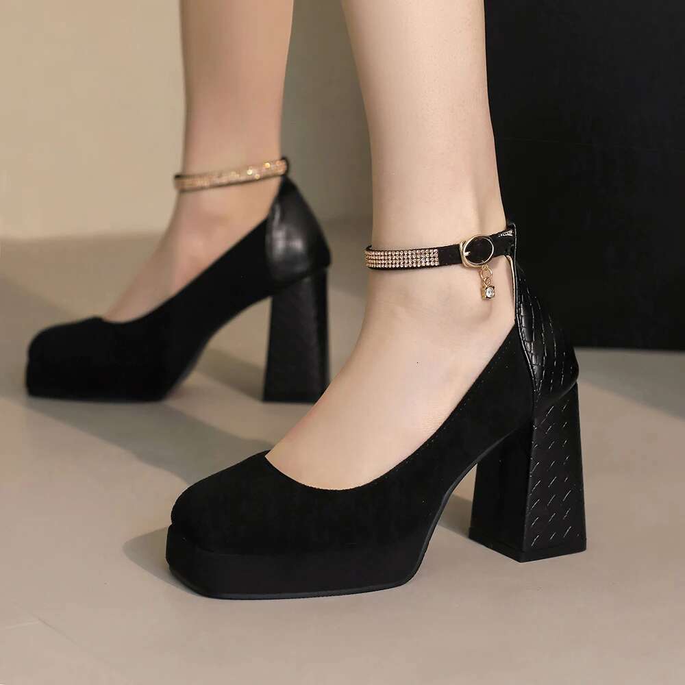 Punk Platform High Heels Women's Ankle Strap Mary Janes Woman Green Beige Block Heeled Party Shoes Chunky Pumps