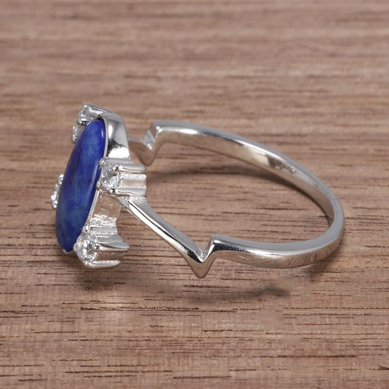 Real Pure 925 Sterling Silver Elena Rings for Women Natural Lapis Stone Diary Fine Jewelry Gift 250106