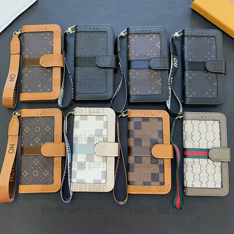 Leather Flip Wallet Phone Case Designer iPhone for Apple 15 Pro Max 14 Plus 13 12 11 pro max Samsung Galaxy Brand Luxury Card Slot Mobile Cover I52L