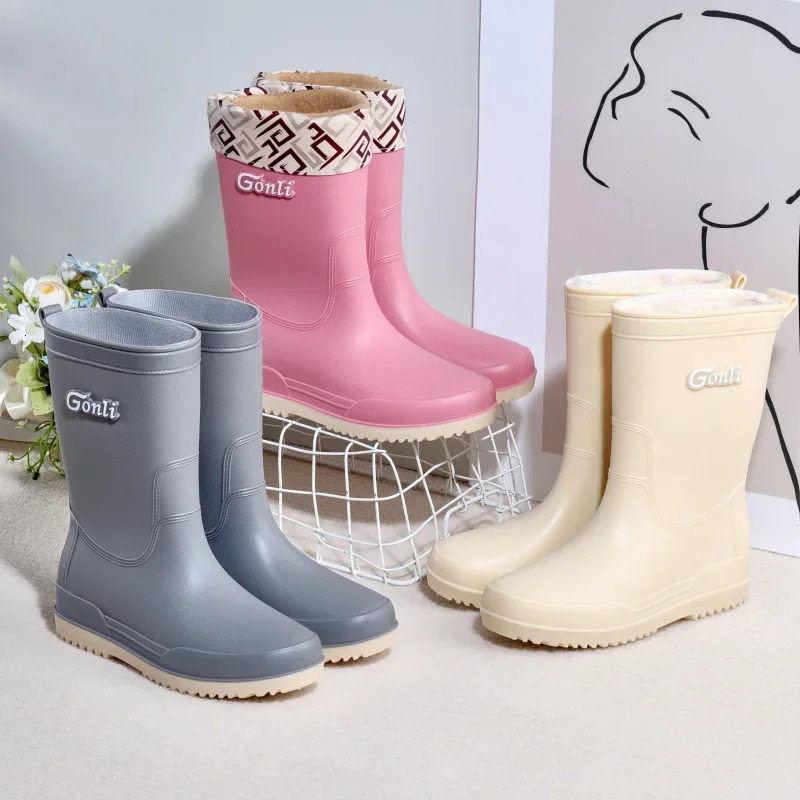 Fashion Rain Boots Womens Non-Slip Waterproof Shoes Simple Rain Boots MidCalf Rubber Boots Outdoor Car Wash Kitchen Rubber Shoes 250106
