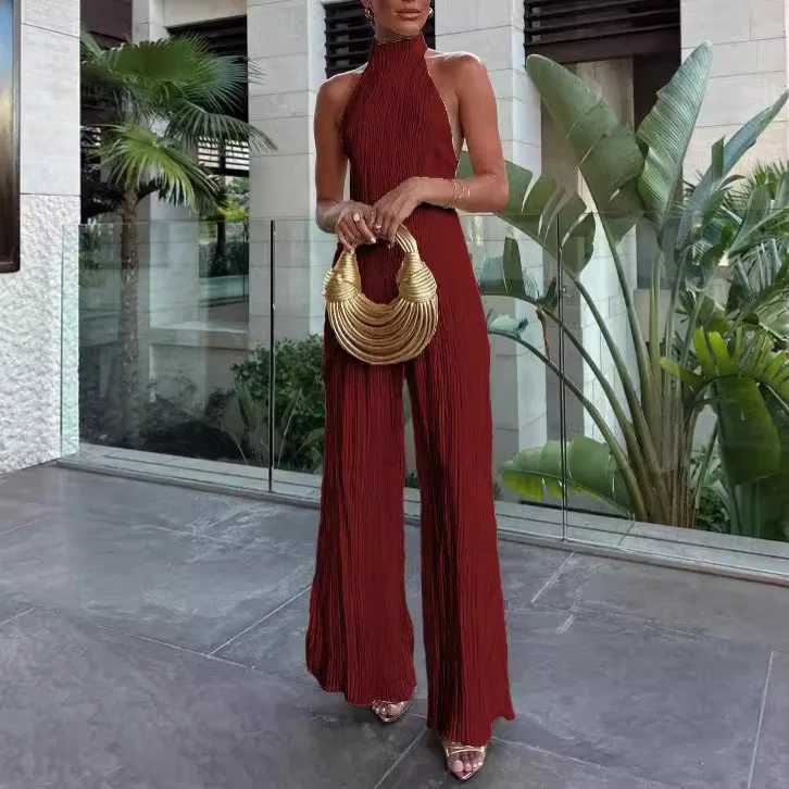 2024 Summer European And American Fashion Womens Backless Tops Casual Wide Leg Pants Ele And Sexy Pants Suits For WomenXJ250106