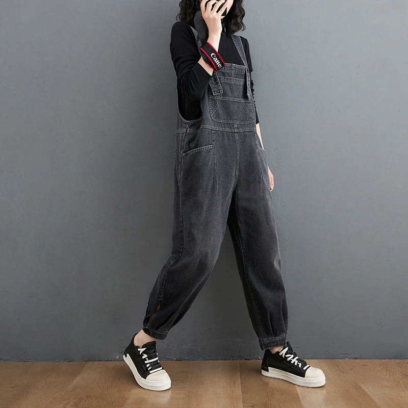 #1468 Black Pencil Harem Sleeveless Denim Jumpsuits Women Loose Streetwear Rompers Womens Jumpsuit Jeans Overalls Anklelength 250103
