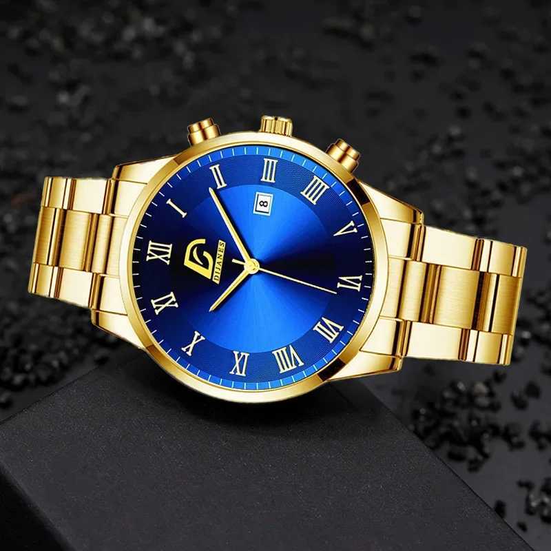 Fashion Mens Gold Stainless Steel Watches Luxury Minimalist Quartz Wrist Watch Men Business Casual Calendar Watch Reloj HombreX250107