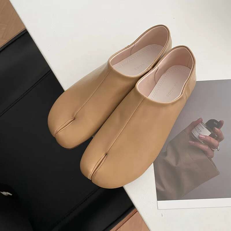 Bailamos Women Flats Tabi Ninja Moccasins Round Split Toe Shallow Lazy On Sgback Mules Leather Shoes Soft Loafers Slip