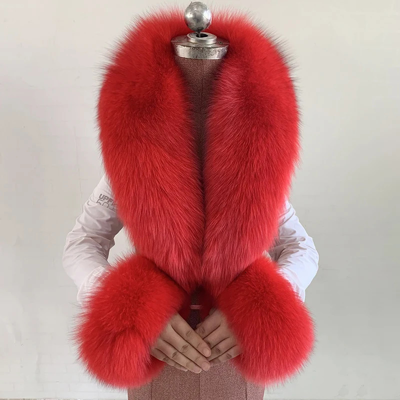 100% Natural Fox Fur Scarf And Cuff Set Women Winter Jacket Fur Collar Neck Scarves Fox Fur Warm Neck Warmers 250106