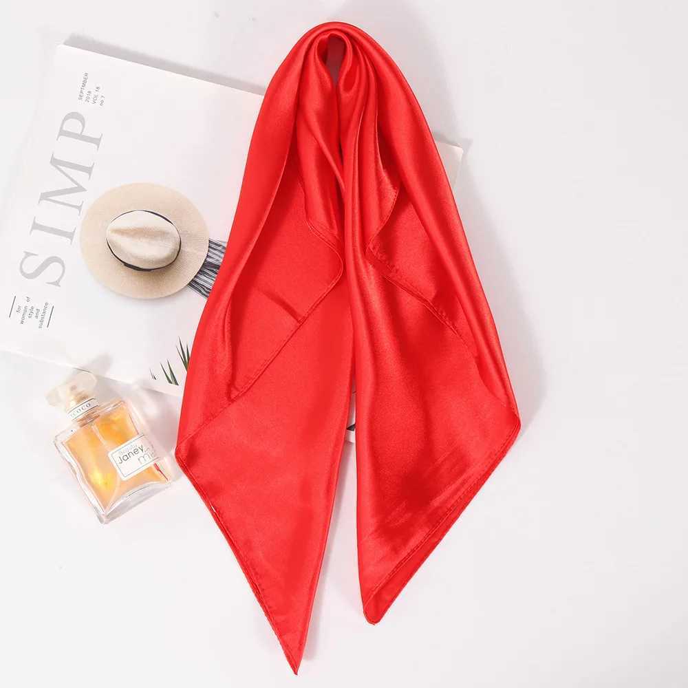 Fashion solid color small silk square scarf 60 * 60cm headband hair clip womens headband satin scarf W250107