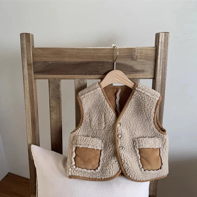 Coat Autumn Winter Vest Loose Baby Children Personality Two Sides faux Fur Waistcoat Simple Fashion 241230