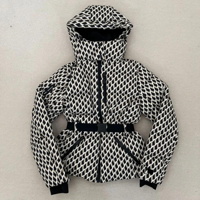 Women's Jackets Fashion Hooded Padded Coat With Belt Women Slim Standing Collar Full Sleeve Pocket Winter Ladies Windproof Warm Ski Jacket