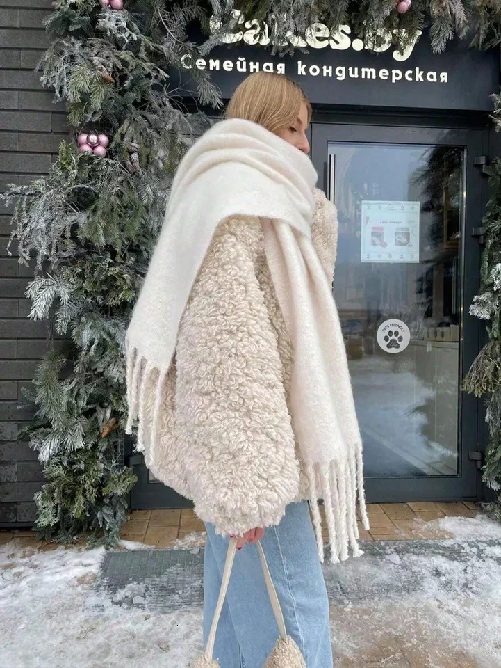 Winter Scarf Women Cashmere Warm Pashmina Foulard Female Solid Shawls Wraps Thick Soft Bufanda Tassels Scarves Long Stole 250106