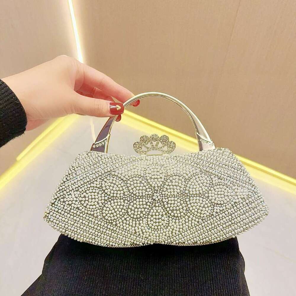 New European And American Retro Pearl Inlaid Dia Handbag, Rhie Women's Bag, Diagonal Cross Banquet Bags