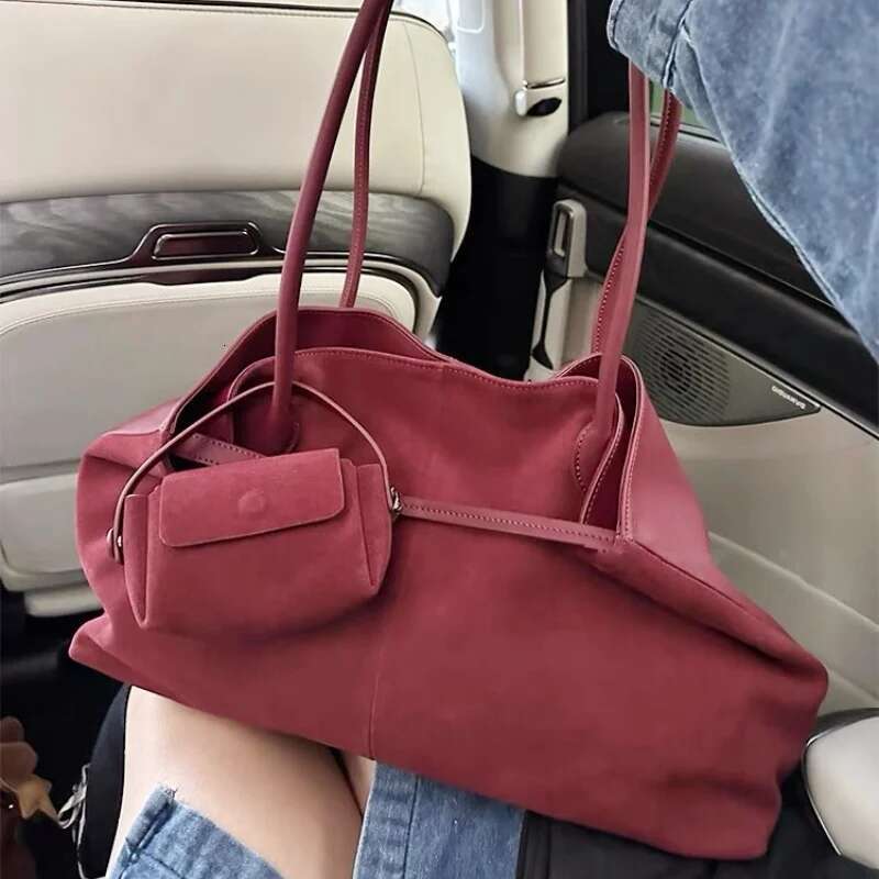 Suede Genuine Leather Underarm Bag With Mini Purse For Women Winter Elegant Matte Large Capacity Shopping Bag Shoulder Bags