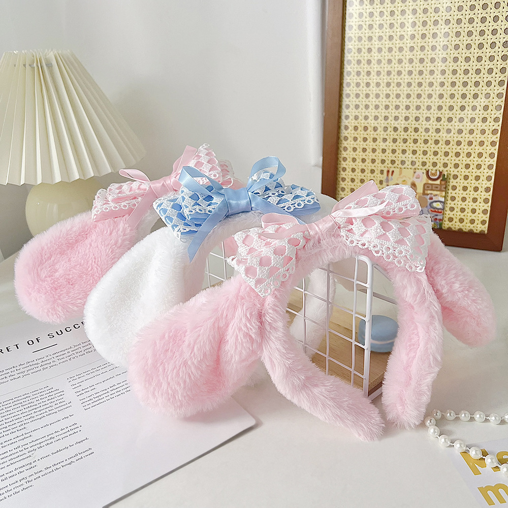 Super cute big eared dog plush headband cute cartoon internet celebrity face wash hair clip headband student hair tie photo hair accessory
