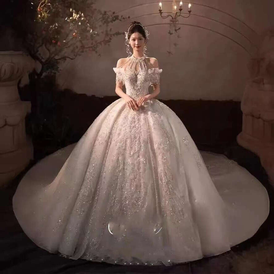 Sparkle Glaring Crystals Lace Wedding Dresses Ball Gown Offhoulder Plus Size Princess Bridal Gowns For Women Robe De Mariee Sweep Train Bride Dress Ve