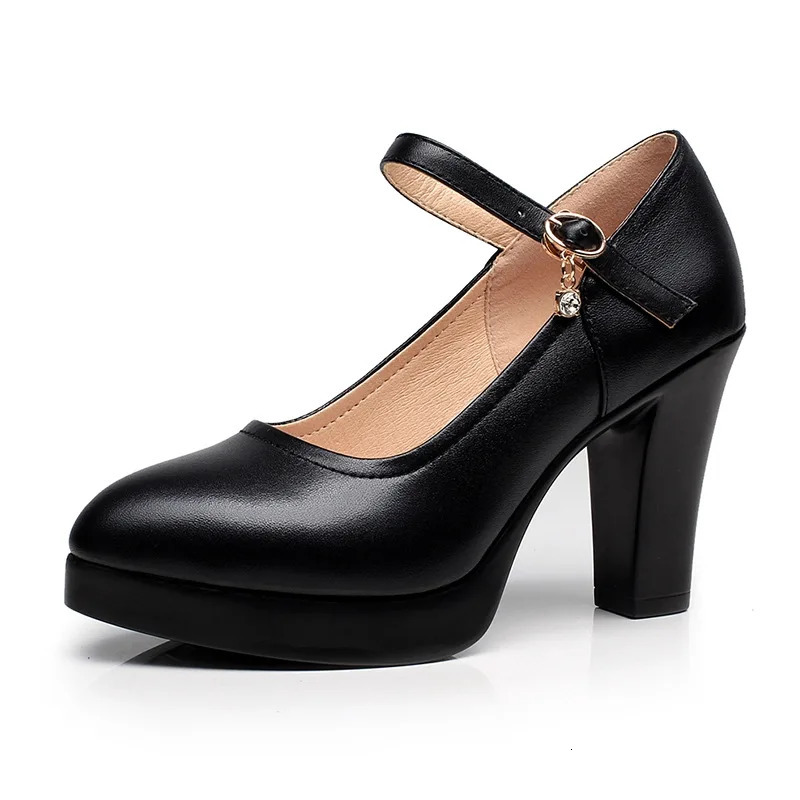 High Heels Platform Pumps Mujer Spring Fashion Buckle Solid Black Shoes Woman PU Leather Waterproof Shoes Femme 250103