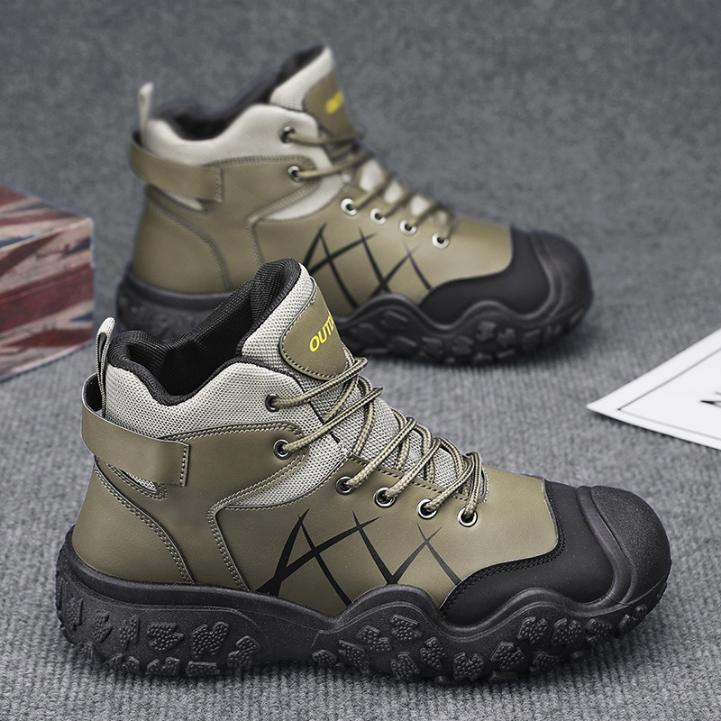 fashion outdoor shoes men keep warm mountaineering non-slip black green sports trainers sneakers