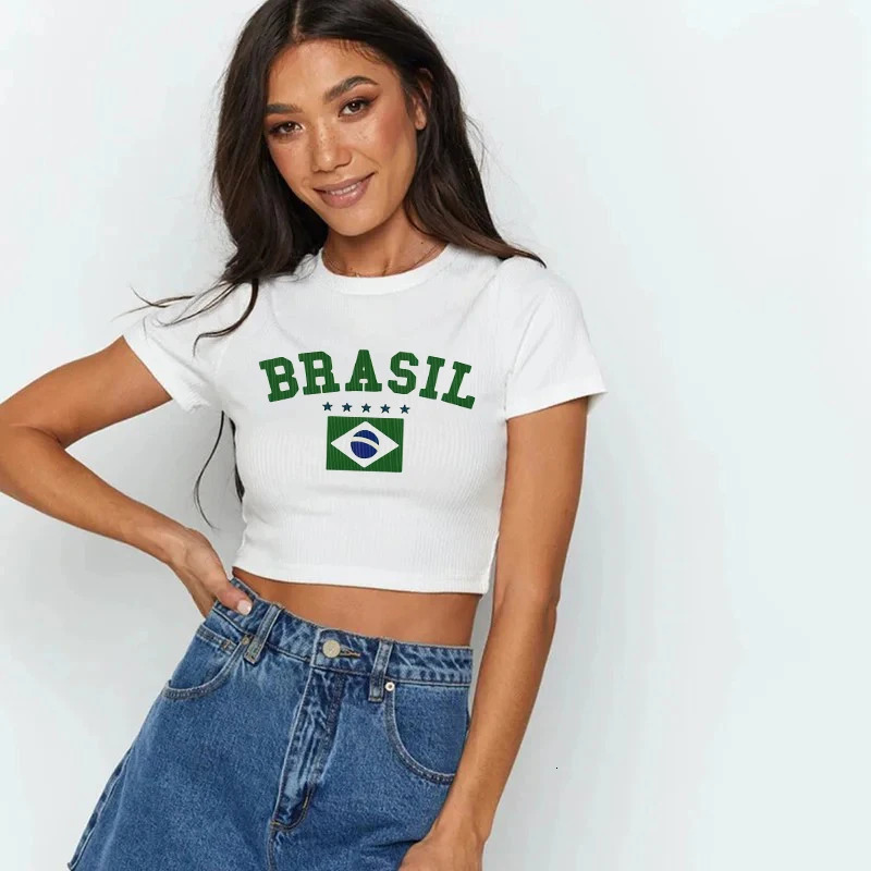 Hip-hop Harajuku Grunge Brazil USA National Flag Text Print T-shirt Streetwear Y2k Crop Tops Summer Cozy Sexy Women Camisole 250106