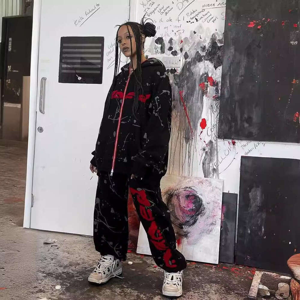 casual top Y2K hip-hop outfit street men's and women's pullovers trendy letter printed loose hoodie