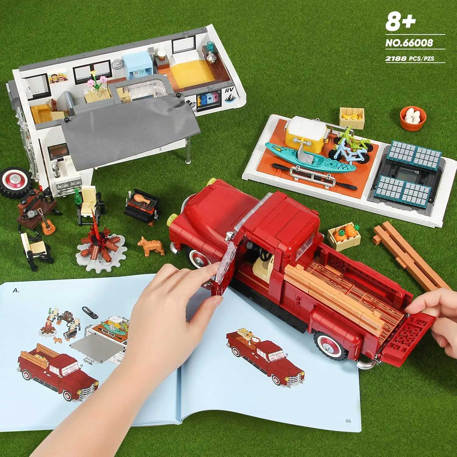 Car block 2-in-1 camping car farm pickup truck building kit adult and youth toys 2188 pieces Free shipping