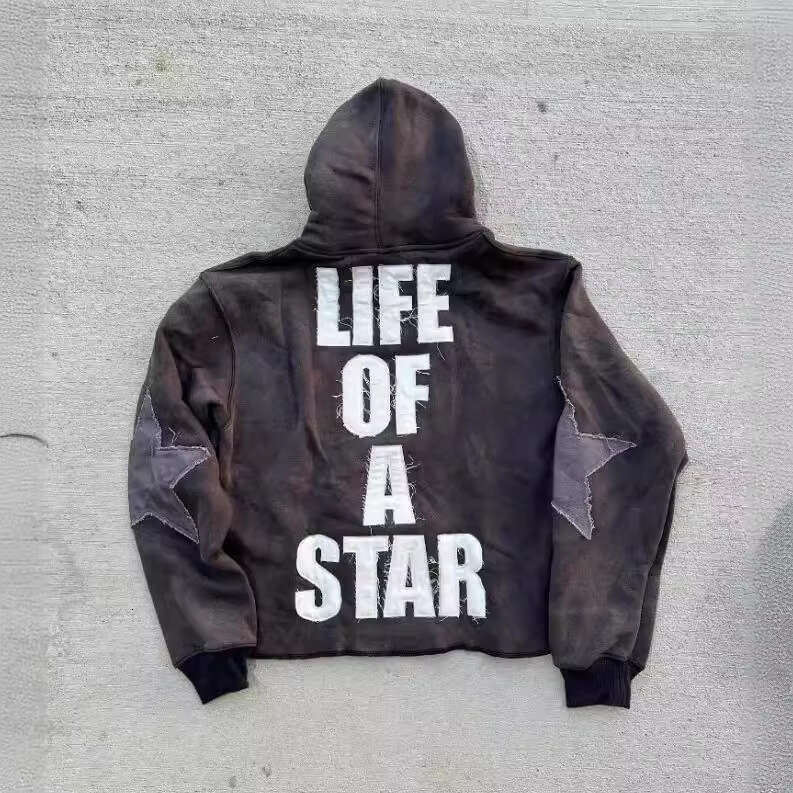 New Fashion Hoodie with Star Embroidered Long Sleeves and Loose Hoodies